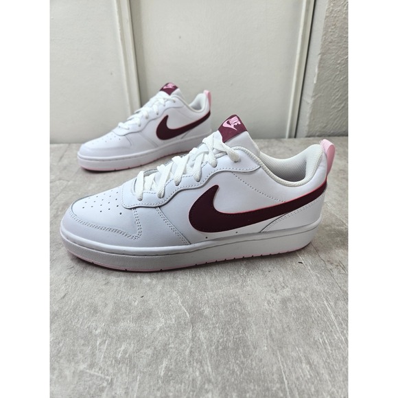 Nike Shoes - Nike Court Borough 8.5 White Burgundy Pink Leather Sneakers Retro Y2K Streetwear